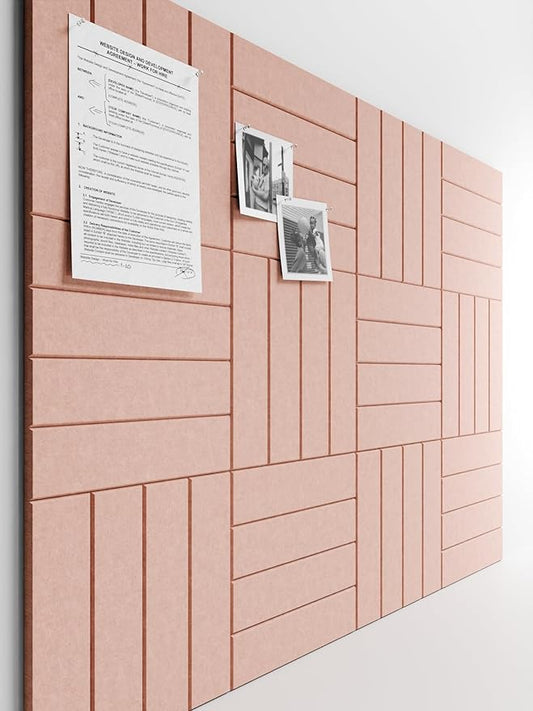 Bumusty Large Cork Board Alternative-47 x35 Felt Bulletin Board Tiles, with 30 Pushpins, 70 Adhesive Tabs, 12-Pack Slat Wall Paneling, Cork Boards for Office Push Pin Board Felt Board-Pink