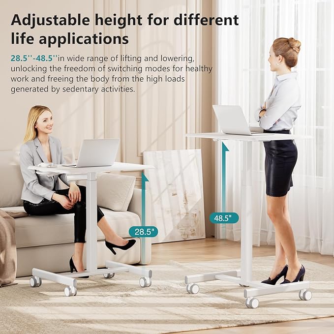 NEWBULIG Rolling Standing Desk Adjustable Height White, Mobile Standing Desks with Wheels, Portable Table Medical Rolling Computer Cart, Podium Stand with Metal Frame for Teacher Classroom Laptop