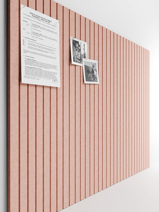 Bumusty Large Cork Board Alternative-47 x35 Felt Bulletin Board Tiles, with 30 Pushpins, 70 Adhesive Tabs, 12-Pack Slat Wall Paneling, Cork Boards for Office Push Pin Board Felt Board-Pink