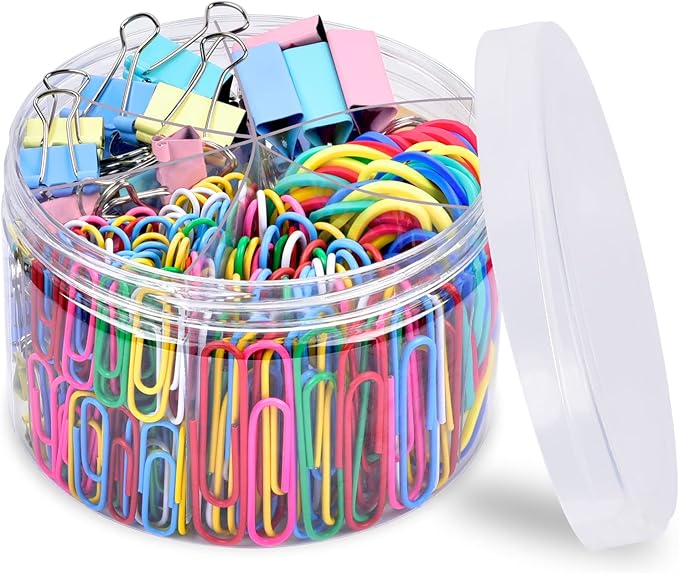 Paper Clips, Sopito 300pcs Paperclips Binder Clips Assorted Sizes (S/M/L) and Rubber Bands, Colored Office Supplies Set College School Supplies