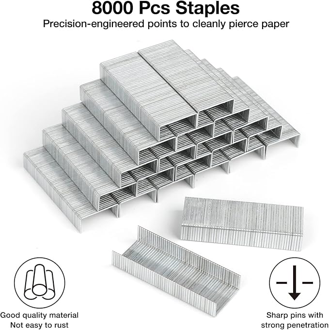 12 Pcs Staplers Metal Desktop Staplers Bulk Set for Office School Classroom Supplies with 2 Pcs Stapler Remover Puller, 8000 Pcs Staples 24/6mm Blue