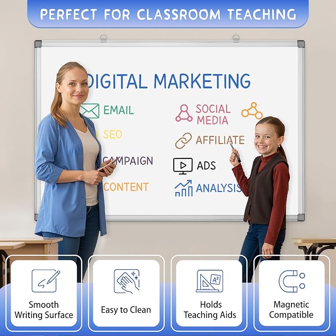 Grtard Large White Board Dry Erase, 36" x 24" Magnetic Dry Erase Boards, Hanging Magnetic Whiteboard with Marker and Magnets, Dry Erase Board for Wall, White Boards Dry Erase for School, Office, Home