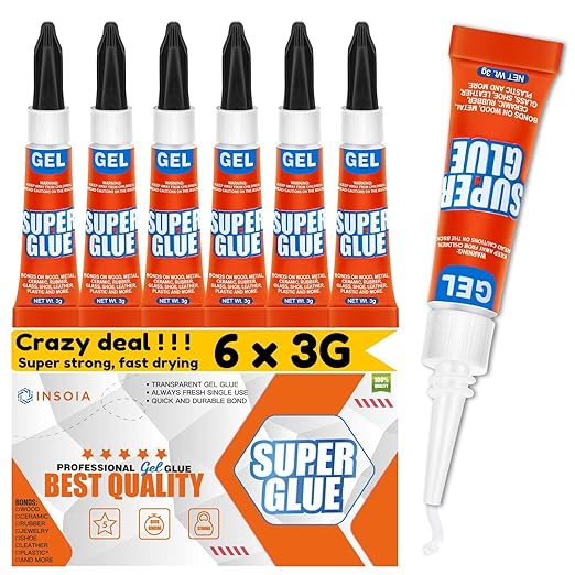 Super Glue Gel Clear Non-Drip, 6 X 3g All Purpose Strong Adhesive Ca Glue Quick Dry Instant Glue for Plastic, Metal, Ceramic, Shoe, Wood, Leather, Model, Aquarium, Rhinestone, Jewelry and DIY Crafts