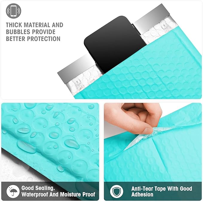 Metronic Bubble Mailers 4x8 Inch 4000 Pack Teal Usable Size 4x7'' Waterproof Bubble Mailer Padded Envelopes Self Seal, Cushioning Poly for Packaging, Shipping, Mailing, Small Business Supplies