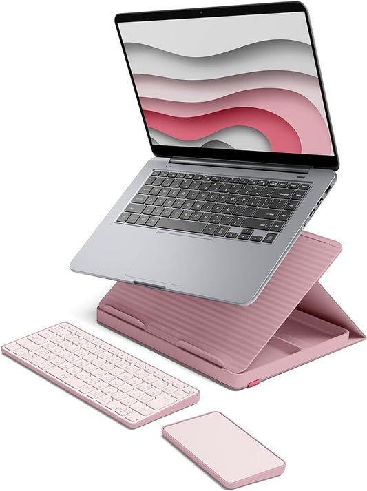 Logitech Casa Pop-Up Desk Work From Home Kit with Laptop Stand, Wireless Keyboard & Touchpad, Bluetooth, USB C Charging, for Laptop/MacBook (10” to 17”),Windows, macOS, ChromeOS - Bohemian Blush, Pink