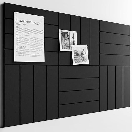 Bumusty Large Cork Board Alternative-36 x24 Felt Bulletin Board Tiles, with 30 Pushpins, 40 Adhesive Tabs, 6-Pack Slat Wall Paneling, Cork Boards for Office Push Pin Board Felt Board-Black