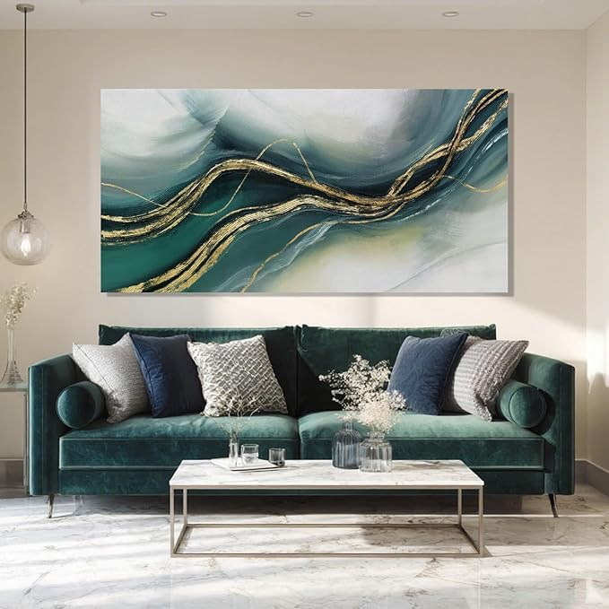 ZENPEE Large Modern Wall Art, Green Canvas Print, Abstract Wall Art Posters for Room, Hallway Decor for Office, Living Room, Bedroom, 20" x 40"