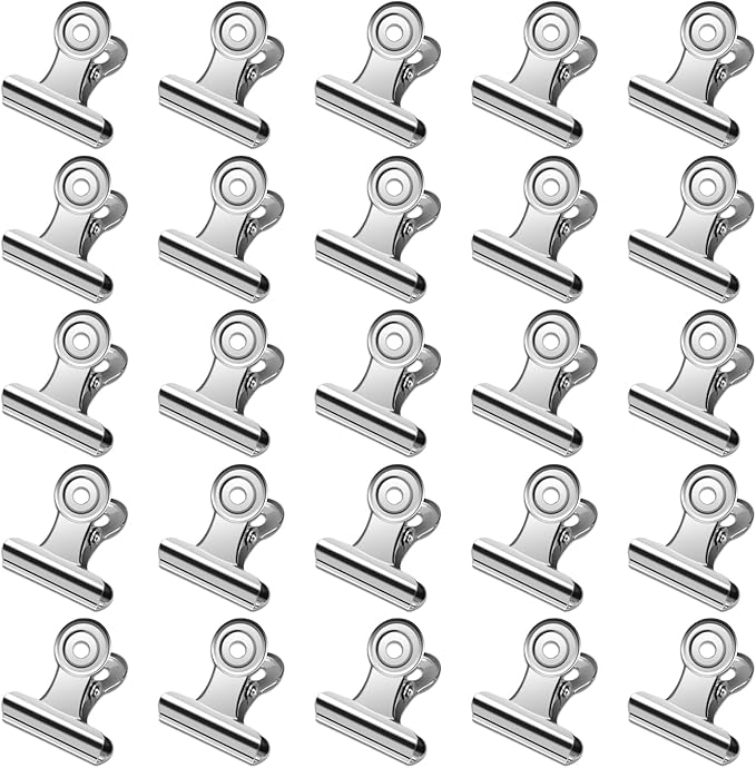 30 Pack Small Bull Clips 0.87 Inch Mini Metal Hinge Clips Binder Paper Hinge Clip for Office, Home, School, Shops, Silver, 22mm