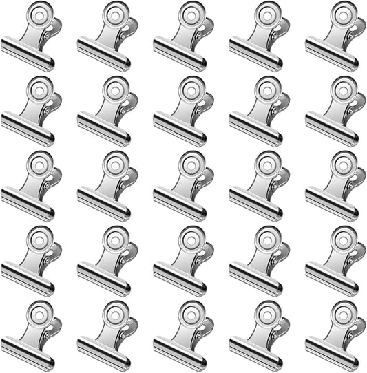 30 Pack Small Bull Clips 0.87 Inch Mini Metal Hinge Clips Binder Paper Hinge Clip for Office, Home, School, Shops, Silver, 22mm