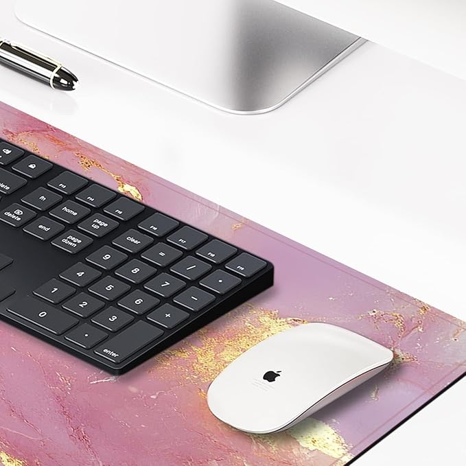 Long Mouse Pad XXL,Ergonomic Desk Mat Gaming Set,Keyboard Wrist Support Rest Mouse Pad Suitable for Office and Home (XXL Pink Marble)