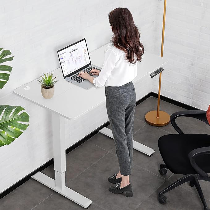 farexon Electric Standing Desk Adjustable Height, 63 x 24In with Outlets and USB Ports, Stand up Desk with 39x18in Mouse Pad, Dual Beam Structure, 4 Wheels,4 Memory Heights Easy to Set(White)