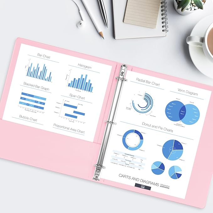 1-inch 3 Ring Binder with 2 Interior Pockets, 1'' Basic Binders Holds US Letter Size 8.5'' x 11'' Paper - Versatile Binders for Office, Home, and School Use, 6 Pack (Pink)