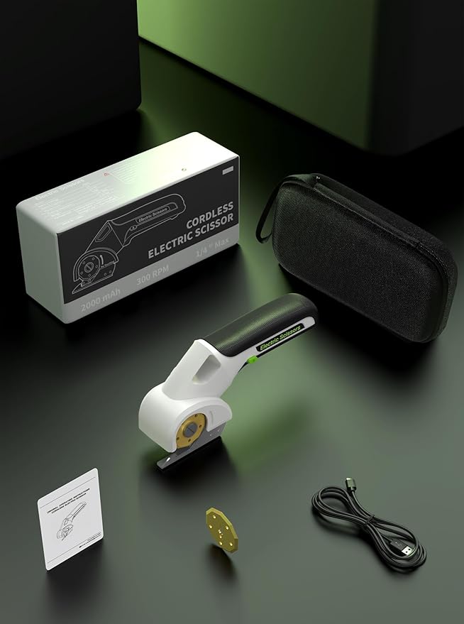 2025 NEW 4V Cordless Electric Scissors Tools, Cardboard Cutter with 2 Titanium Blade Accessories, Safety Lock, Rotary Cutter for Cardboard, Gifts for Men&Women - Frost White