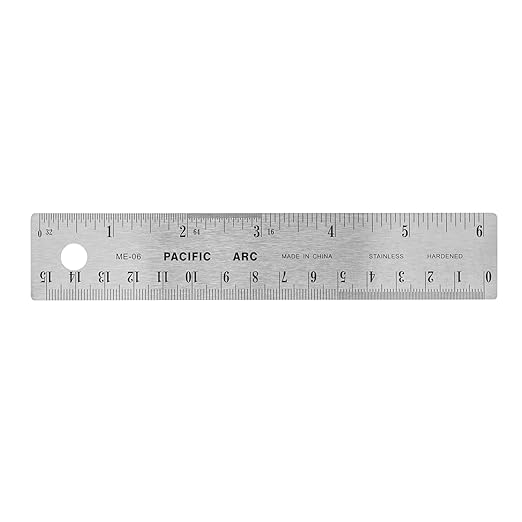 Stainless Steel 6 Inch Metal Ruler Non-Slip Rubber Back, with Inch and Metric Graduations
