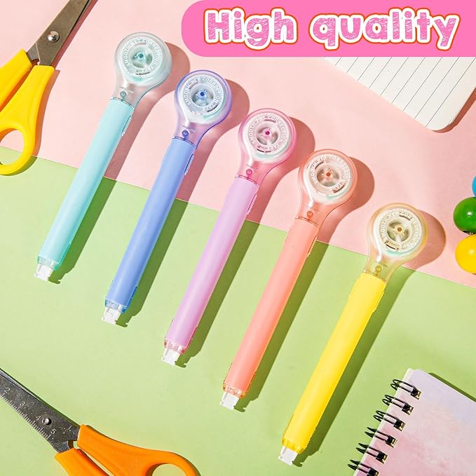 10 Pack Correction Tape Pen Correctional Ink Tape Push Pull Protective, Easy to Use Applicator for School Office Supplies, 0.2 x 236 Inch (Dessert Colors)