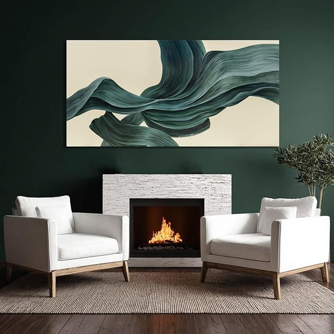 ZENPEE Large Green Abstract Wall Art and White Minimalist Canvas Wall Art, Home Decor, Office Wall Decor, Dining Room Wall Decor, Room Posters, 29" x 58"