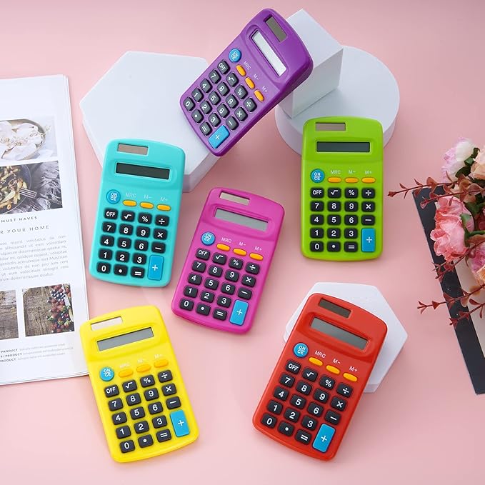 12 Pieces Pocket Calculator,Pocket Size Mini Calculators,8 Digit Display Basic Calculator,Solar Battery Dual Power Desktop Calculators for Students Kids Home Office (Multicolor, 12 Pieces)