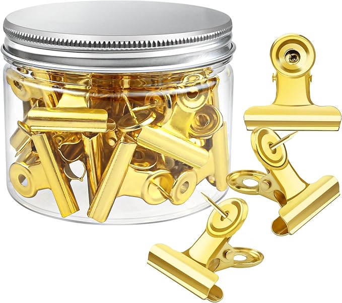 30 Pieces Push Pins Clips Gold Thumb Tacks with Clips for Cork Boards, Bulletin Boards