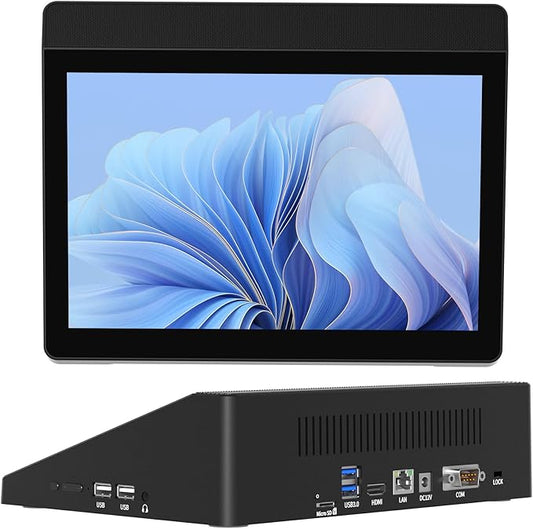 10.1" Industrial Touchscreen PC with Battery, Intel N4200 Quad-Core, 4GB RAM, 64GB SSD, Windows 10 Pro, RS232, Gigabit Ethernet, Dual-Band WiFi for POS, Kiosk, Digital Signage