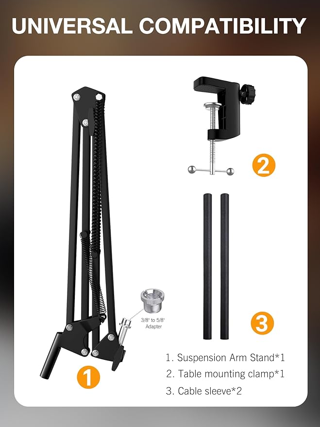 SUNMON Rode NT-USB Mic Boom Arm - Mic Arm for RODE NT-USB/NT-USB+/NT-USB Mini and Most Microphone, Adjustable Boom Scissor Arm Stand with 3/8" to 5/8" Adapter by SUNMON