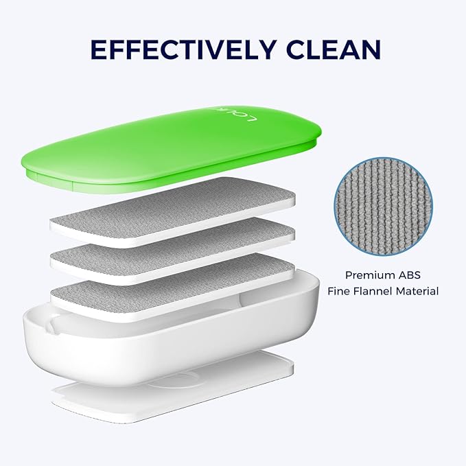 loukin Replaceable Dry Erase Eraser, Magnetic Whiteboard Eraser with 3 Replaceable Felt Pads, 4-in-1 Glass Whiteboard Erasers, 3.4 fl oz Cleaner Included(Green)