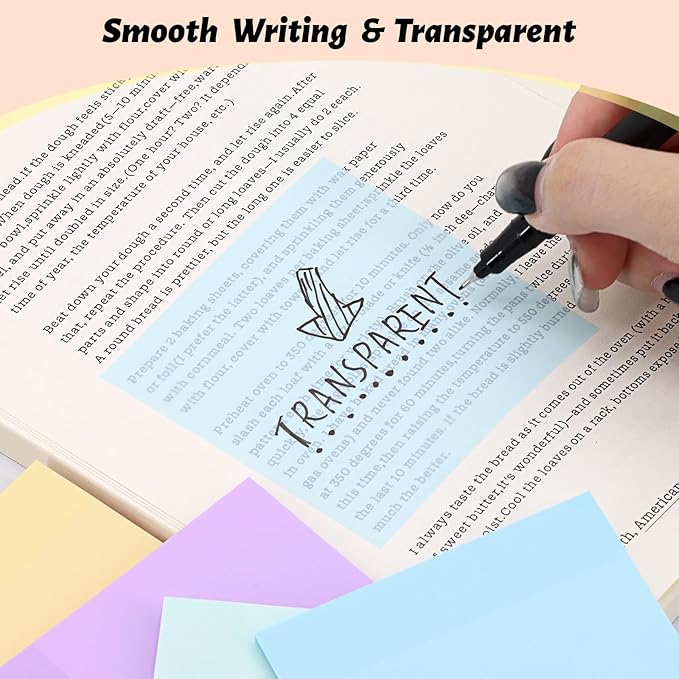 ‎SYMDROMIA Transparent Sticky Notes, 3"x3" Clear Sticky Notes, Post Translucent with See Through Self-Adhesive Sticky Pads for Office School College Supplies, 800 Sheets Bright Morandi