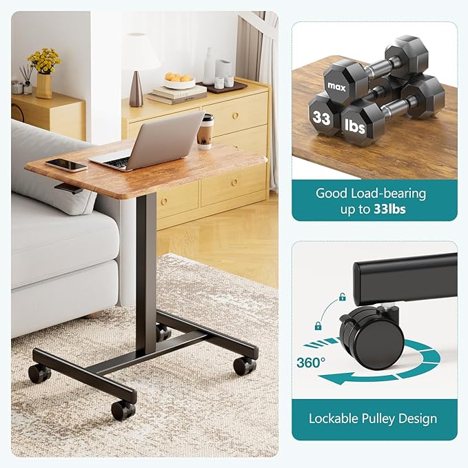 NEWBULIG Rolling Standing Desk Adjustable Height Brown, Mobile Standing Desks with Wheels, Portable Table Medical Rolling Computer Cart, Podium Stand with Metal Frame for Teacher Classroom Laptop