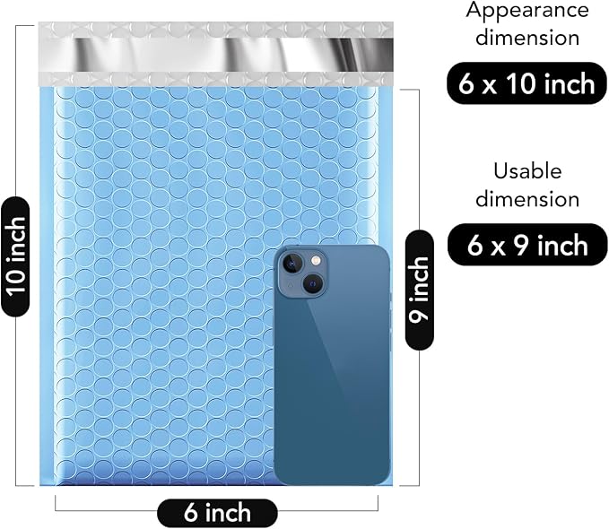 Fuxury Bubble Mailer 6x10" 600 Pack Light Blue,Self-Seal Adhesive Packaging Bags, Waterproof Poly Bubble Mailers Bulk, Mailing Evenploves Packaging For Jewelry, Cards, Makeup, CD, Small Business #0