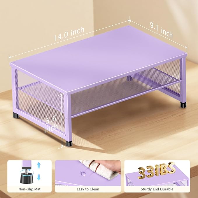 Desk Organizers and Accessories, 2-Tier Metal Computer Monitor Stand Riser, Desk Organizer for Monitor, Printer & Laptop Stand, Desktop Workspace Organizers for Office Supplies(Purple)