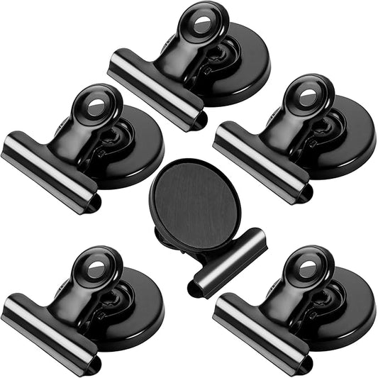 VNDUEEY 6 Pack Refrigerator Magnets Fridge Magnets, Black Magnetic Clips Whiteboard Magnets, Magnet Clips for Home and Office List Display