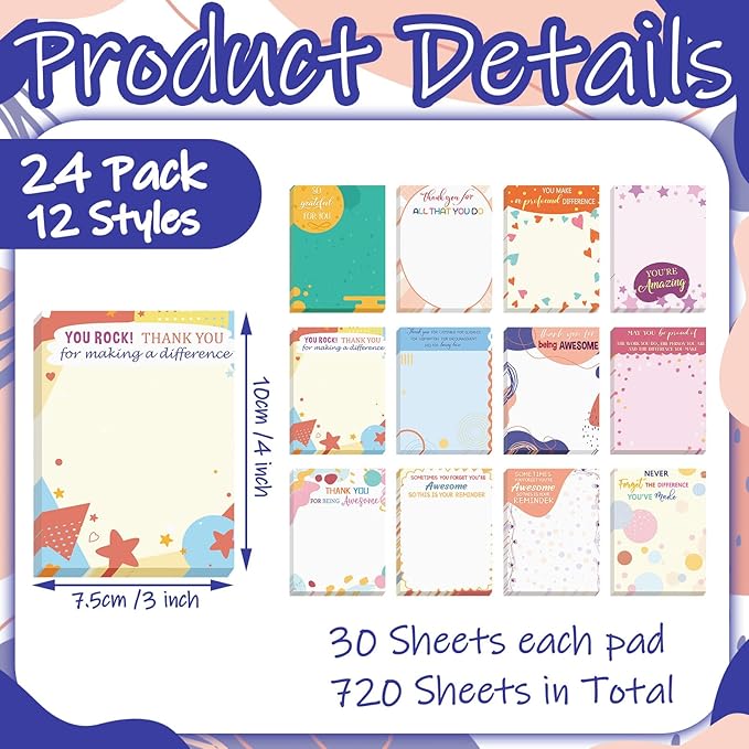 Yinder 24 Pcs Inspirational Sticky Notes Christmas Appreciation Sticky Notes Motivational Funny Memo Pads Positive Note 3 x 4 Medical Assistant Gift for Women Office(Lovely,Cute)