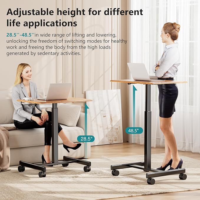 NEWBULIG Rolling Standing Desk Adjustable Height Brown, Mobile Standing Desks with Wheels, Portable Table Medical Rolling Computer Cart, Podium Stand with Metal Frame for Teacher Classroom Laptop