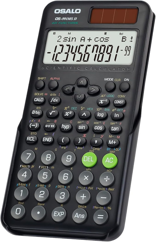 OSALO Scientific Calculator 401 Function 10+2 Digits Display Solar Battery Calculators Fraction Statistics Integral for Middle and High School College Students (OS 991MS 2nd Edition)