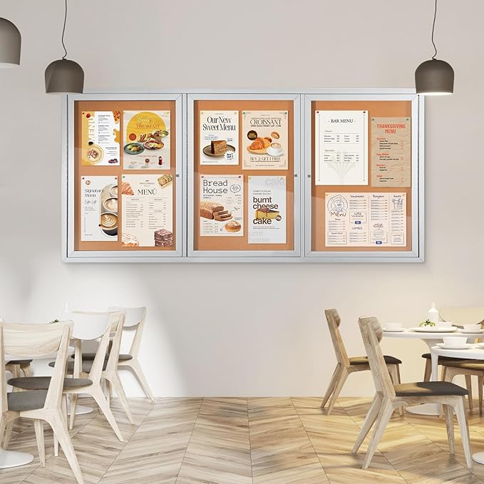 SWANCROWN Enclosed Bulletin Board 94x48in, Outdoor Bulletin Board Weatherproof for Office School Commerce, Cork, Sliver Aluminum Frame