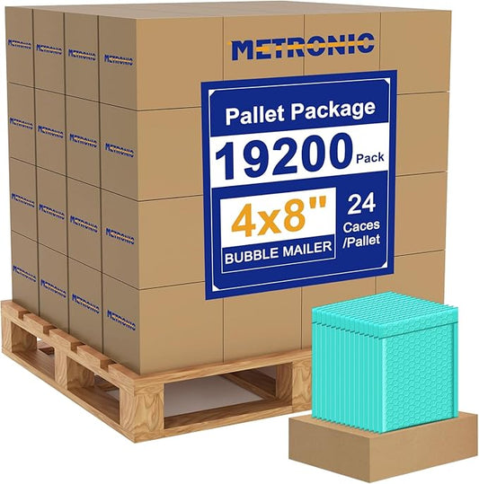Metronic 19200 Pack Bubble Mailer 4X8 Inch Teal Full Pallet Usable Size 4x7 Waterproof Padded Envelopes Self-Seal Small Bubble Mailers Cushioning for Shipping,Jewelry Makeup Supplies, Packaging Bulk