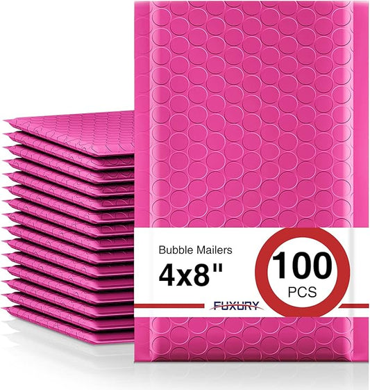 Fuxury Bubble Mailers 4x8" 100 Pack Pink Bubble Mailers Usable Size 4x7” Small Padded Envelopes Waterproof Mailing Envelopes Bubble Padded