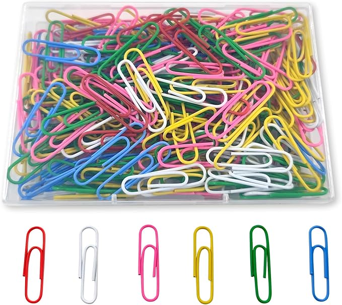 Paper Clips, 200 Pack 1.3 Inch Medium Colored Paperclips, Assorted Colored Coated Paper Clips, Reusable Paperclips for Paperwork Office School Document Organizing