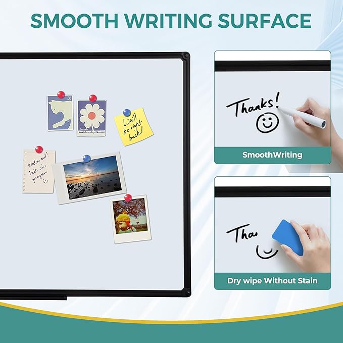 Dry Erase Board for Wall, 48" x 24" Presentation Magnetic Whiteboard with Pen Tray, Wall-Mounted White Board for School, Office and Home, Black Aluminum Frame