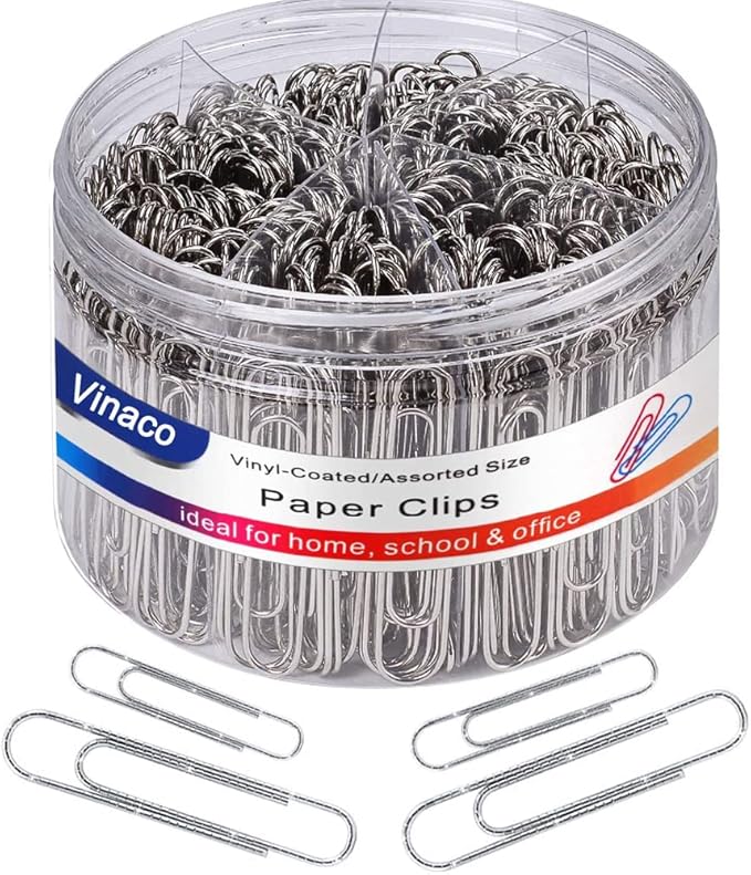 Vinaco Paper Clips Non Skid, 500PCS Medium and Jumbo Paper Clips (1.3 inch & 2.0 inch), Durable & Rustproof, Coated Paperclip Great for Office School and Personal Use