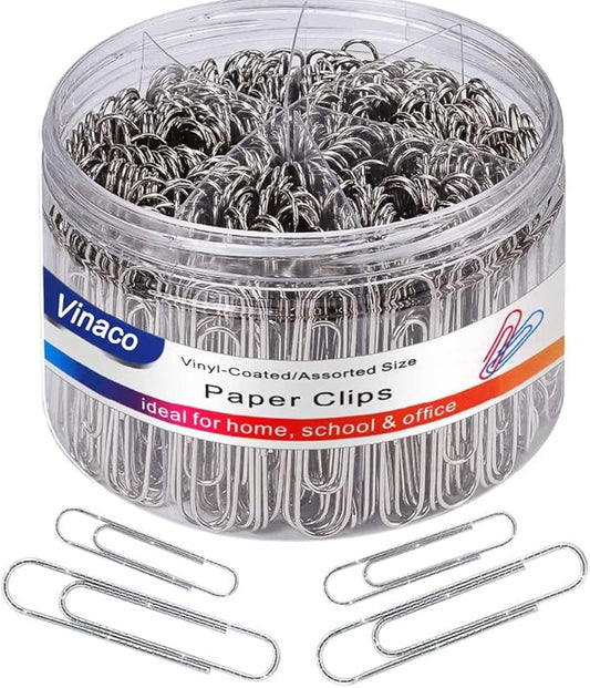 Vinaco Paper Clips Non Skid, 500PCS Medium and Jumbo Paper Clips (1.3 inch & 2.0 inch), Durable & Rustproof, Coated Paperclip Great for Office School and Personal Use