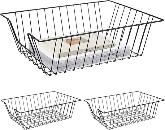 Yeaqee 3 Pcs Letter Tray Wire Paper Trays Stackable File Desk Organizer Metal File Paper Holder Basket for Desk Desktop Letter Storage for Office Home Classroom School (Black,14'' X 10'' X 3'')
