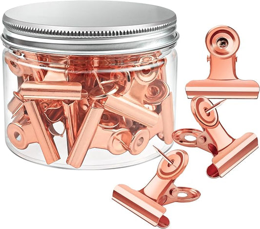 30 Pieces Push Pins Clips Rose Gold Thumb Tacks with Clips for Cork Boards, Bulletin Boards