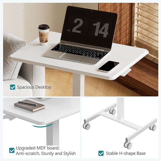 NEWBULIG Rolling Standing Desk Adjustable Height White, Mobile Standing Desks with Wheels, Portable Table Medical Rolling Computer Cart, Podium Stand with Metal Frame for Teacher Classroom Laptop
