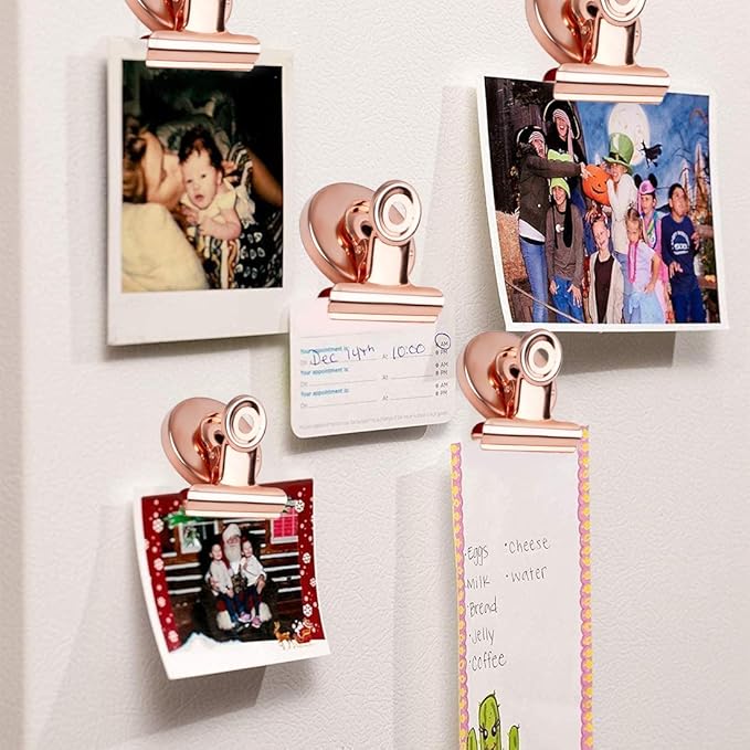 VNDUEEY 20 Pack Multicolor Magnetic Paper Clip Dispenser Holder, Fridge Magnets Refrigerator Magnets, Magnet Clips for Whiteboard Locker Paperclip Dispenser for Desk, School, Office (Rose Gold)