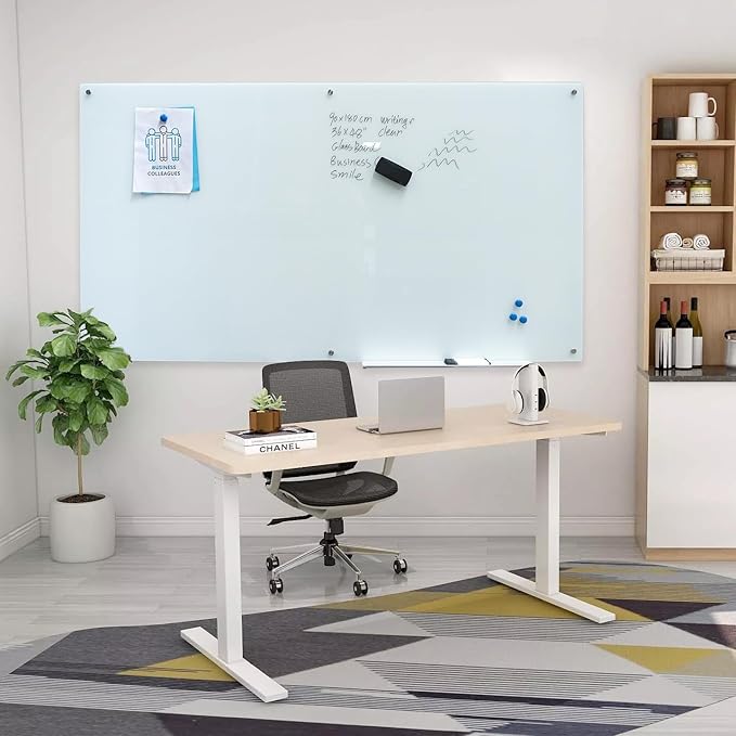 Magnetic Glass Dry Erase Board Frameless Wall Mounted White Board 40 * 72 WritingBoard Large Glass Board for Office School Home Accessory Tray, 3 Dry Erase Marker,4 Magnets and 1 Magnetic Eraser