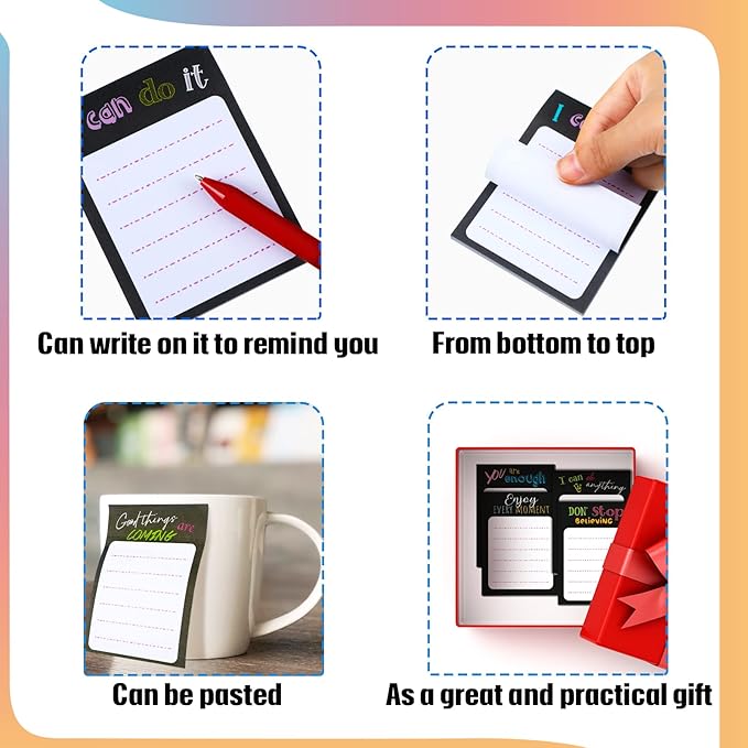 Yinder 24 Pcs Inspirational Sticky Notes Christmas Appreciation Sticky Notes Motivational Funny Memo Pads Positive Note 3 x 4 Medical Assistant Gift for Women Office(Black,Inspirational)