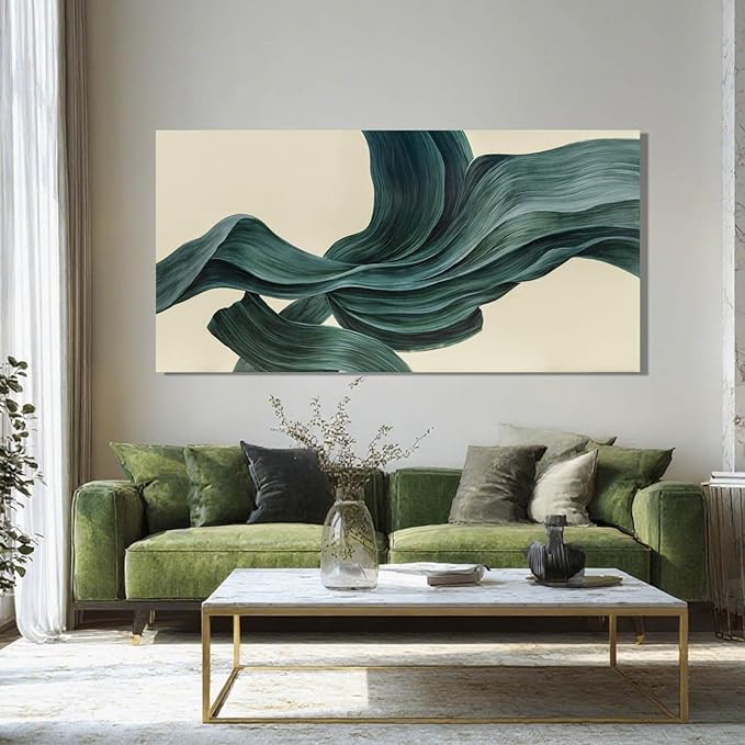 ZENPEE Beige Abstract Texture Wall Art, Green Modern Wall Art, Wall Hanging, Wall Decor for Office, 20" x 40"