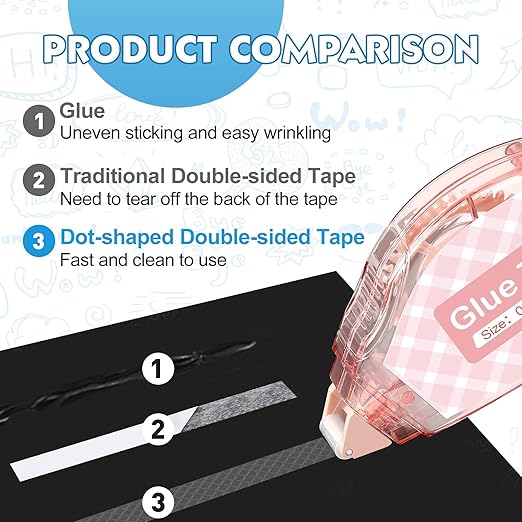 12 Pack Scrapbook Tape, Double Sided Tape Roller for Crafts,0.31In x 26 Ft Adhesive Glue Tape Runner for Scrapbooking,Junk Journal Supplies and Craft Supplies Gift Wrapping