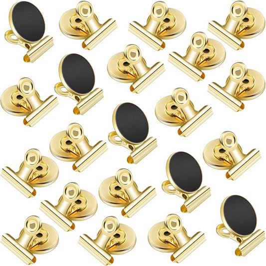 VNDUEEY 20 Pack Fridge Magnets Refrigerator Magnets, Magnetic Clips for Whiteboard, Magnet Clips Heavy Duty, Clip with Magnet for Locker, Magnetic Paper Clip for Home, Office, School, Teaching (Gold)