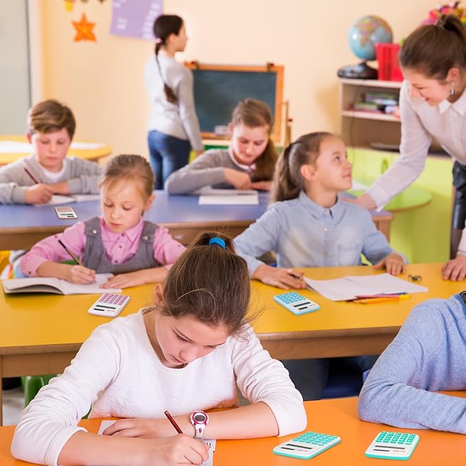 Hoteam 16 Pcs Christmas Pocket Calculator Gift for Students Bulk Mini Handheld Calculator Basic Standard Calculators with Button Battery 8 Digit Display for School Office Home(Light Color)